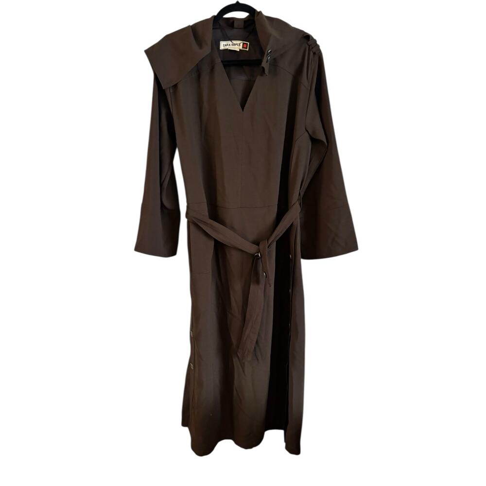 Zara SRPLS Women’s Military Brown Dress Belted Button Details V Neck Size Small